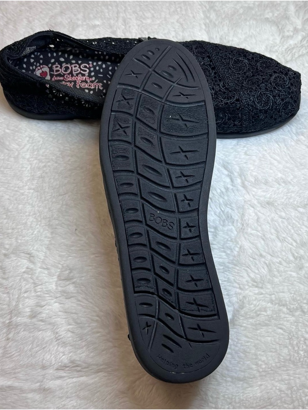 Skechers BOBS Women's Black Crochet Slip-On Flats - Picture 6 of 7